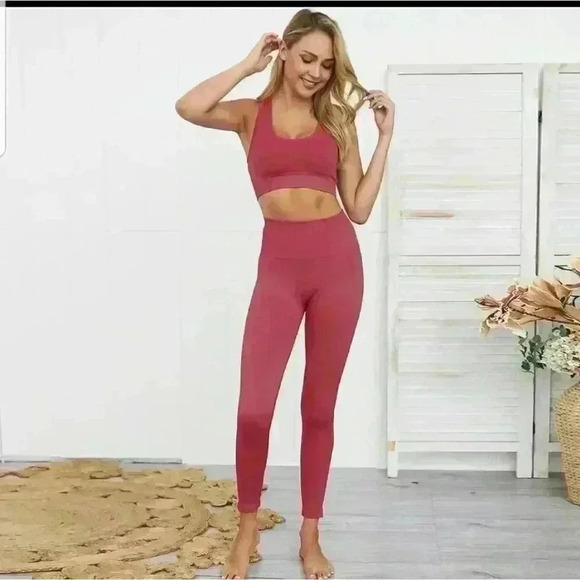 2-PIECE DUSTY ROSE LEGGINGS SET - Picture 1 of 13